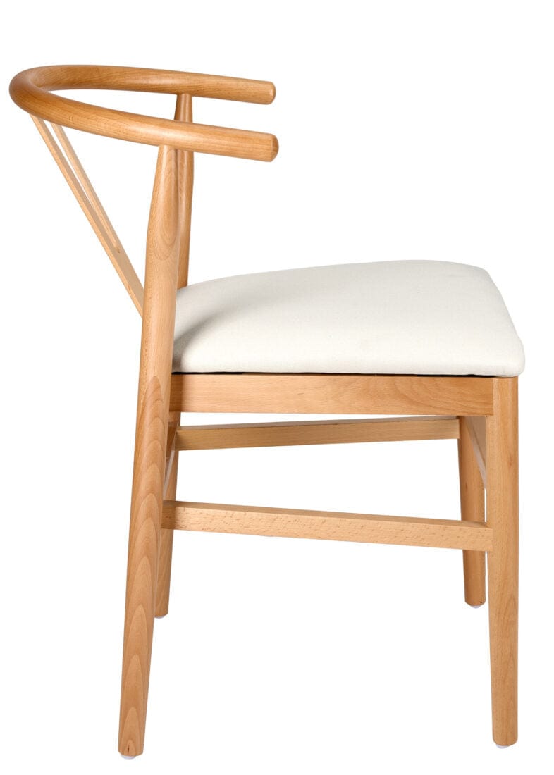 Natural Wood Wishbone Chair with Ivory Tweed Fabric Seat, Image 9